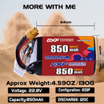 DXF 6S 22.8V 850mAh 120C LiPo Battery for FPV Micro Drones (PH2.0 / JST / XT30 / SM / XT60 / EC5 / XT90 Options)