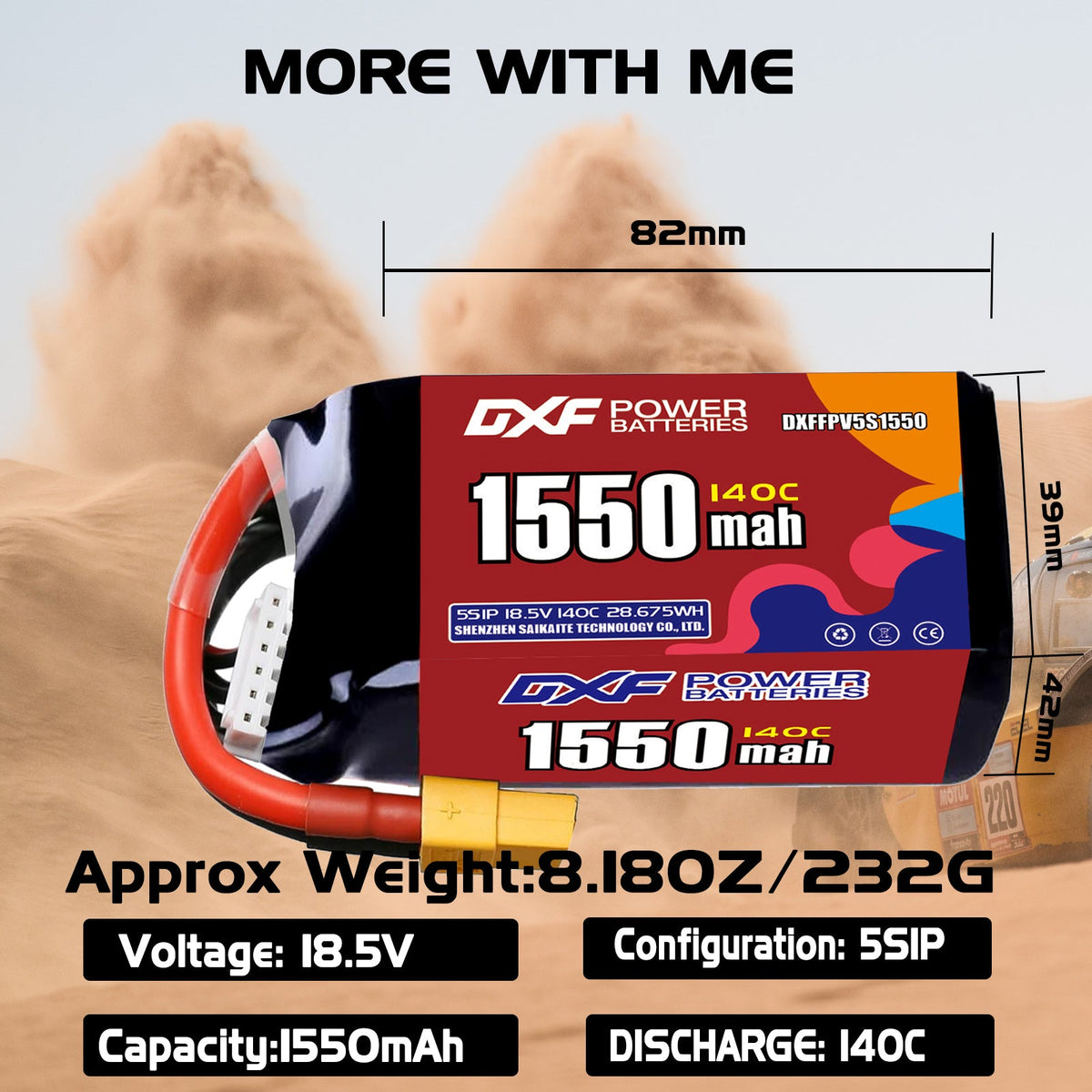 DXF 5S 18.5V 1400mAh 150C LiPo Battery for FPV Micro Drones (PH2.0 / JST / XT30 / SM / XT60 / EC5 / XT90 Options)