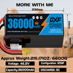 DXF SEMI-SOLID 12S 46.2V 36000mAh 15C Soft Case LiPo Battery with 8AWG Wire for Toy Cars, Boats, UAVs & Drones (1-6 Pack)