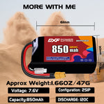 DXF 2S 7.6V 850mAh 120C LiPo Battery for FPV Micro Drones (PH2.0 / JST / XT30 / SM / XT60 / EC5 / XT90 Options)