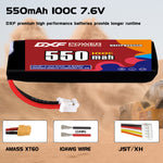 DXF 2S 7.6V 550mAh 100C LiPo Battery for FPV Micro Drones (PH2.0 / JST / XT30 / SM / XT60 / EC5 / XT90 Options)