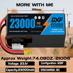 DXF 6S 23.1V 23000mAh 15C Soft Case LiPo Battery with 8AWG Wire for Toy Cars, Boats, UAVs & Drones (1-6 Pack)