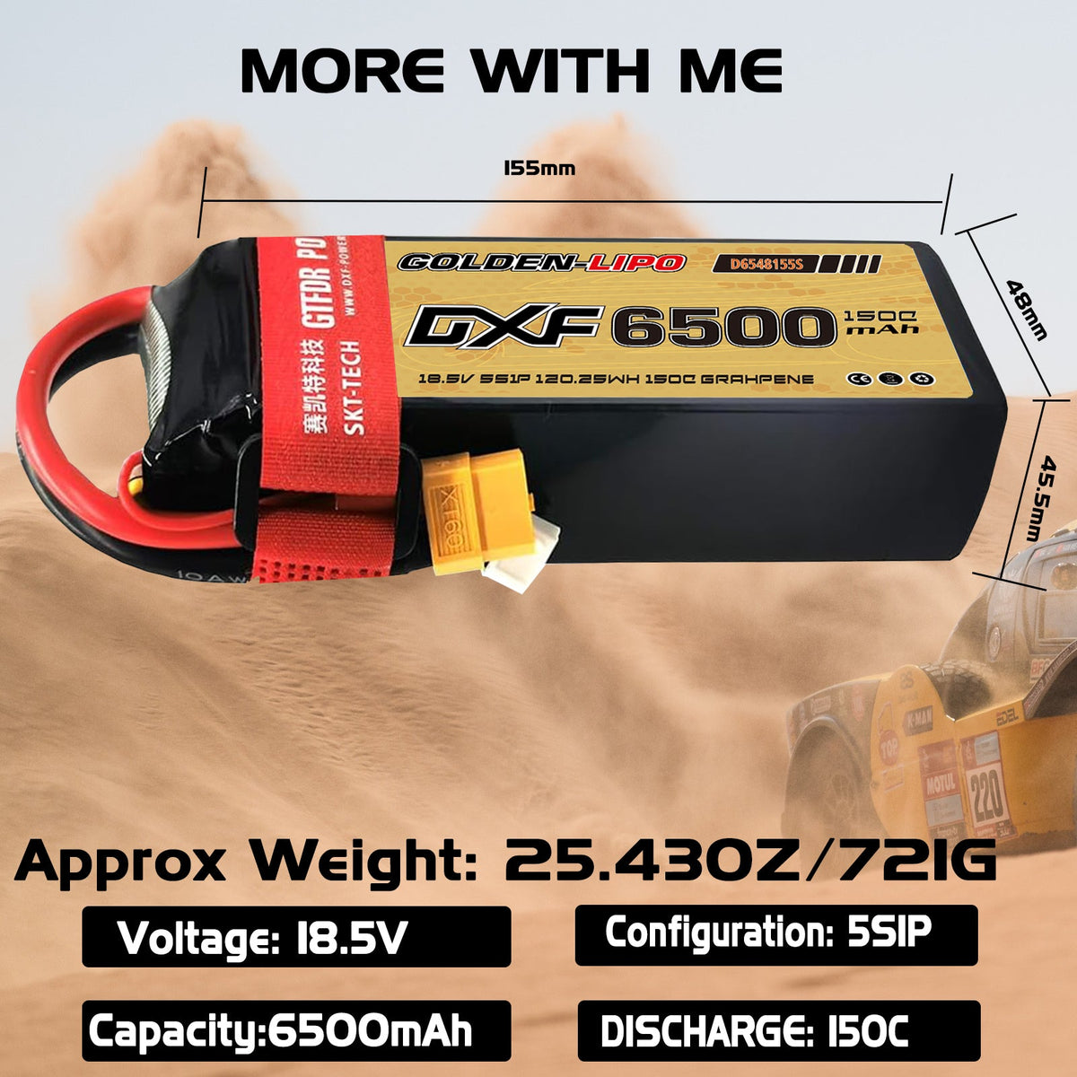 DXF Lipo Battery 5S 18.5V 6500mAh 150C Graphene Softcase with EC5 / T / TRX / XT60 / XT90 / XT150 / Q8s Plug for RC 1/8 1/10 Buggy Truck Car Off-Road Drone