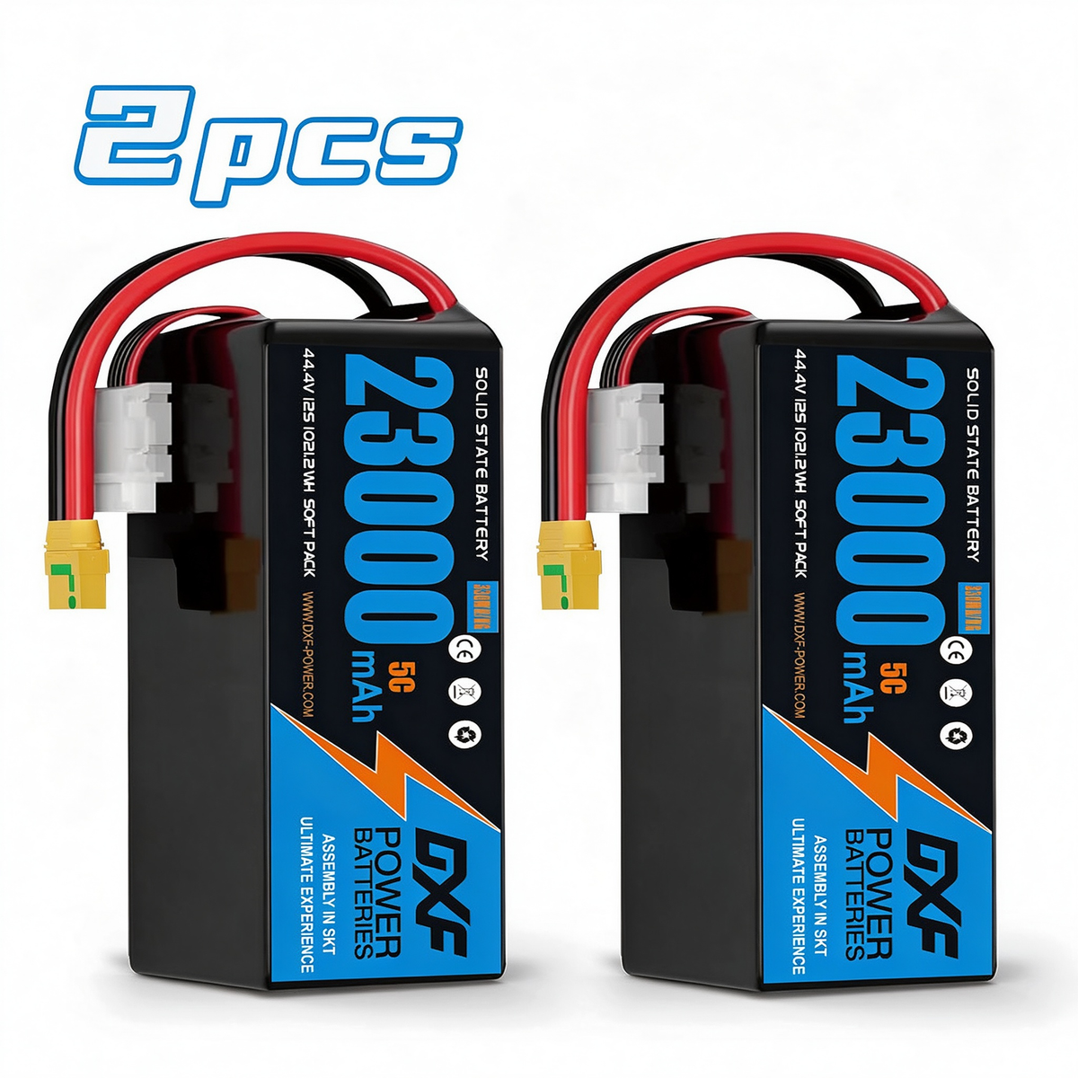 DXF SEMI-SOLID 12S 44.4V 23000mAh 5C Soft Case LiPo Battery with 8AWG Wire for UAVs & Drones (1-6 Pack)