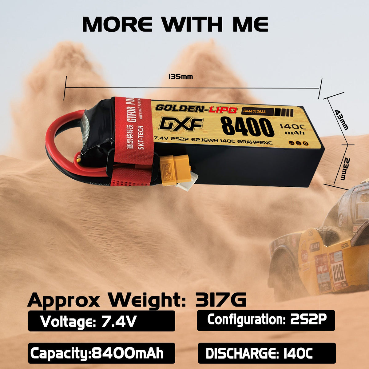 DXF LiPo Battery 2S 7.4V 8400mAh 140C Graphene Softcase with EC5 / T / TRX / XT60 / XT90 / XT150 / Q8s Plug for RC 1/8 1/10 Buggy Truck Car Off-Road Drone