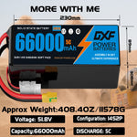 DXF SEMI-SOLID 14S 51.8V 60000mAh 5C Soft Case LiPo Battery with 8AWG Wire for Toy Cars, Boats, UAVs & Drones (1-6 Pack)