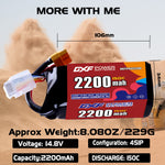 DXF 4S 14.8V 2200mAh 150C LiPo Battery for FPV Micro Drones (PH2.0 / JST / XT30 / SM / XT60 / EC5 / XT90 Options)