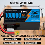 DXF 6S 23.1V 100000mAh 15C Soft Case LiHV Battery with 8AWG Wire for Toy Cars, Boats, UAVs & Drones (1-6 Pack)