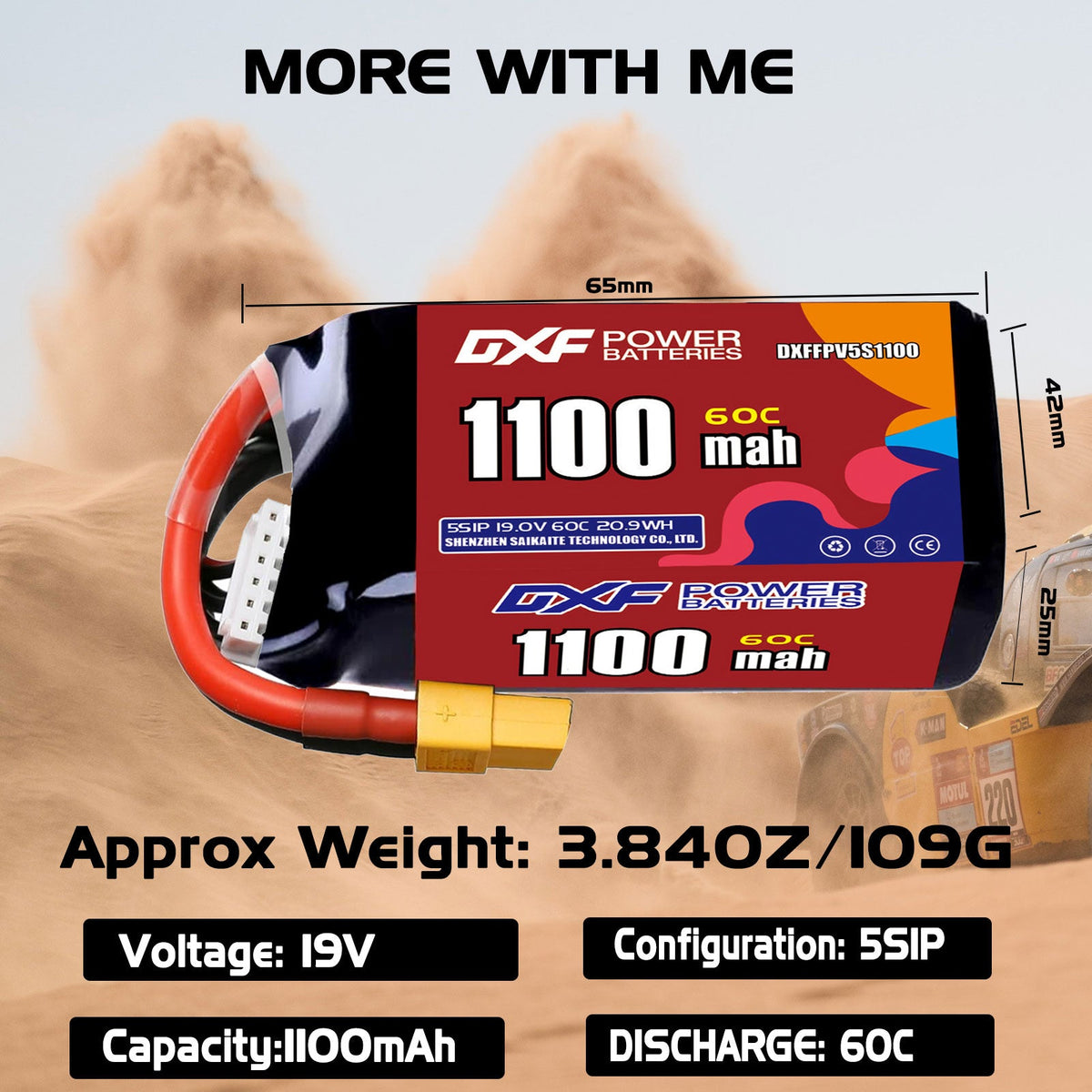 DXF LiPo Battery 5S HV 19.0V 1100mAh 60C with PH2.0 / JST / XT30 / SM / XT60 / EC5 / XT90 for FPV Drone Whoop Micro Racing