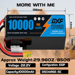 DXF 6S 22.2V 10000mAh 15C Soft Case LiPo Battery with 8AWG Wire for Toy Cars, Boats, UAVs & Drones (1-6 Pack)