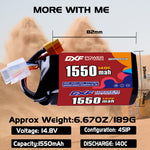 DXF 4S 14.8V 1550mAh 140C LiPo Battery for FPV Micro Drones (PH2.0 / JST / XT30 / SM / XT60 / EC5 / XT90 Options)
