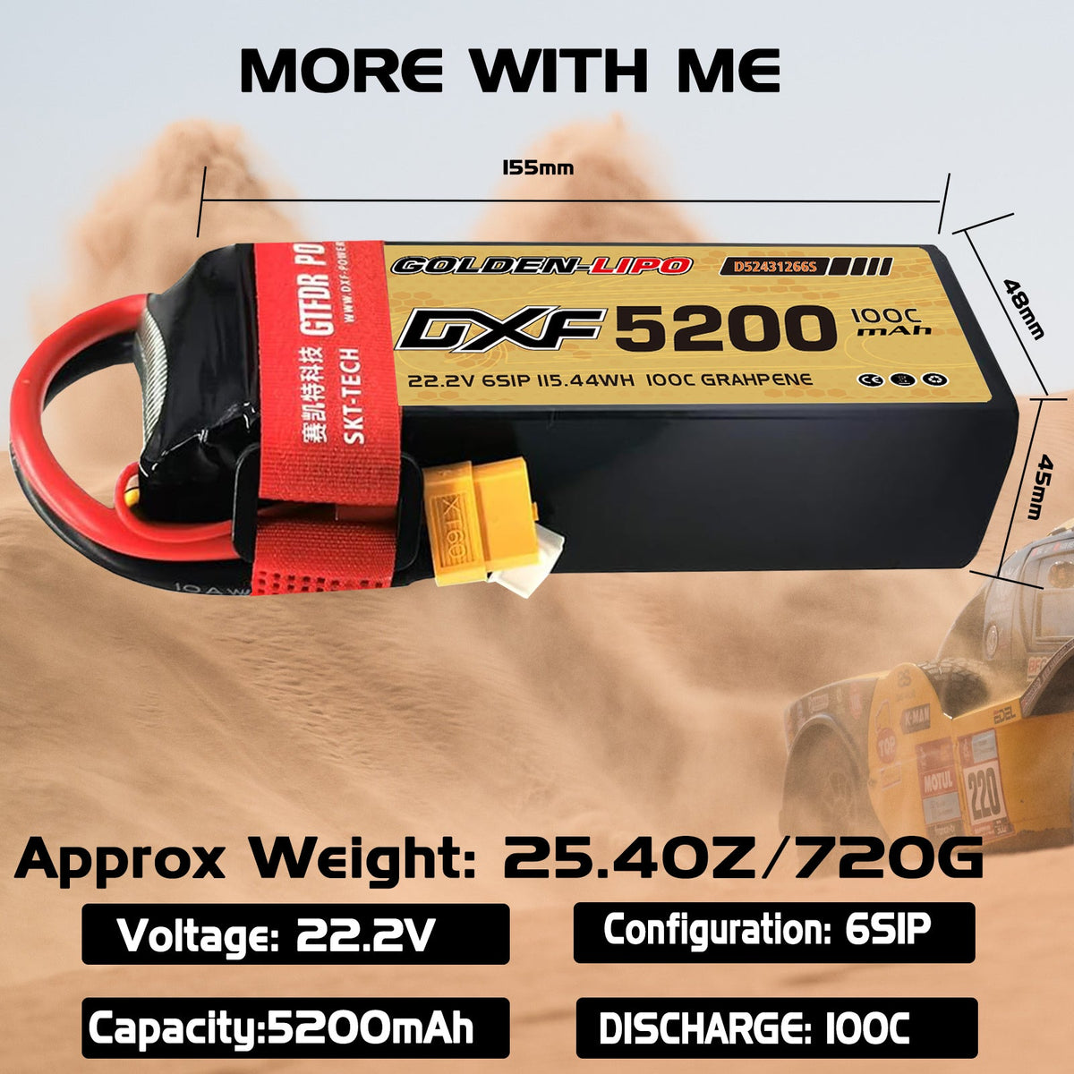 DXF Lipo Battery 6S 22.2V 5200mAh 100C Graphene Softcase with EC5 / T / TRX / XT60 / XT90 / XT150 / Q8s Plug for RC 1/8 1/10 Buggy Truck Car Off-Road Drone