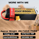 DXF LiPo Battery 4S 14.8V 8500mAh 150C Graphene Softcase with EC5 / T / TRX / XT60 / XT90 / XT150 / Q8s Plug for RC 1/8 1/10 Buggy Truck Car Off-Road Drone