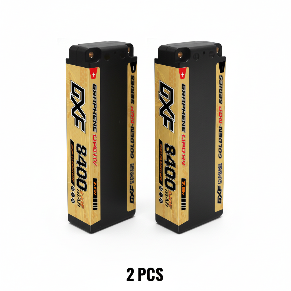 DXF 5mm 2S 8400mAh 7.6V 140C EFRA Certified GOLDEN-NGP HardCase LiPo Battery with Deans Plug for 1:8 RC Car, Multirotor, Airplane, Helicopter, Boat (1-6 Pack Available)
