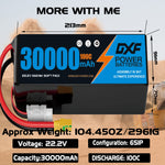 DXF 6S 22.2V 30000mAh 100C Soft Case LiPo Battery with 8AWG Wire for Toy Cars, Boats, UAVs & Drones (1-6 Pack)