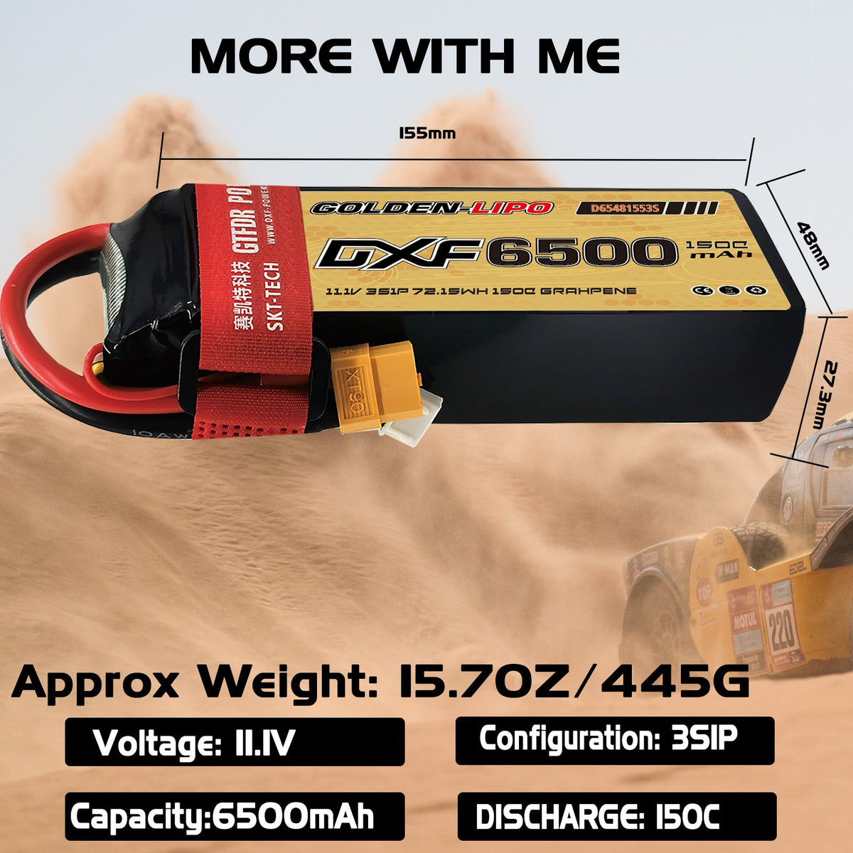 DXF Lipo Battery 3S 11.1V 6500mAh 150C Graphene Softcase with EC5 / T / TRX / XT60 / XT90 / XT150 / Q8s Plug for RC 1/8 1/10 Buggy Truck Car Off-Road Drone