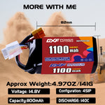 DXF 4S 14.8V 1100mAh 140C LiPo Battery for FPV Micro Drones (PH2.0 / JST / XT30 / SM / XT60 / EC5 / XT90 Options)