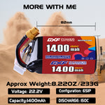 DXF 6S 22.2V 1400mAh 150C LiPo Battery for FPV Micro Drones (PH2.0 / JST / XT30 / SM / XT60 / EC5 / XT90 Options)