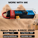 DXF Lipo Battery 2S 7.4V 5200mAh 80C Graphene Softcase with EC5 / T / TRX / XT60 / XT90 / XT150 / Q8s Plug for RC 1/8 1/10 Buggy Truck Car Off-Road Drone