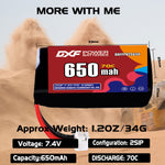 DXF LiPo Battery 2S 7.4V 650mAh 70C with PH2.0 / JST / XT30 / SM / XT60 / EC5 / XT90 for FPV Drone Whoop Micro Racing