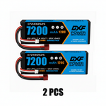 DXF 2S 7.4V 7200mAh 120C Hardcase LiPo Battery with 10AWG Deans for 1/10 1/8 RC Cars, Trucks, Buggies (2 & 4 Pack Available)