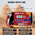 DXF 5S 19.0V 650mAh 150C LiPo Battery for FPV Micro Drones (PH2.0 / JST / XT30 / SM / XT60 / EC5 / XT90 Options)