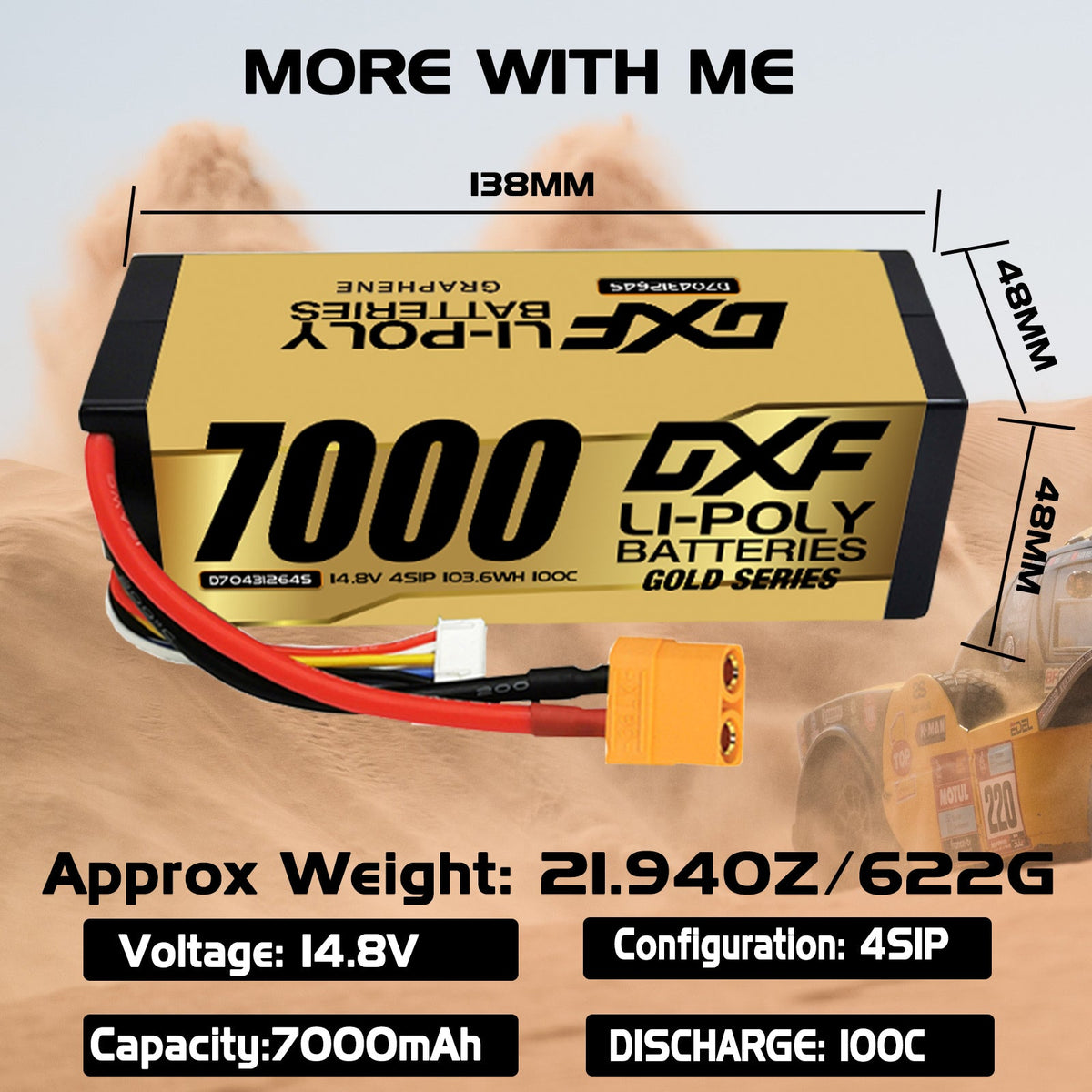 DXF LiPo Battery 4S 14.8V 7000mAh 100C Graphene Hardcase with EC5 / T / TRX / XT60 / XT90 / XT150 / Q8s Plug for RC 1/8 1/10 Buggy Truck Car Off-Road Drone