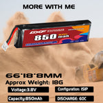 DXF LiPo Battery 1S HV 3.8V 850mAh 60C with PH2.0 / JST / XT30 / SM / XT60 / EC5 / XT90 for FPV Drone Whoop Micro Racing