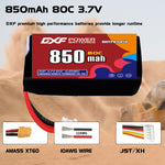 DXF 1S 3.7V 850mAh 80C LiPo Battery for FPV Micro Drones (PH2.0 / JST / XT30 / SM / XT60 / EC5 / XT90 Options)