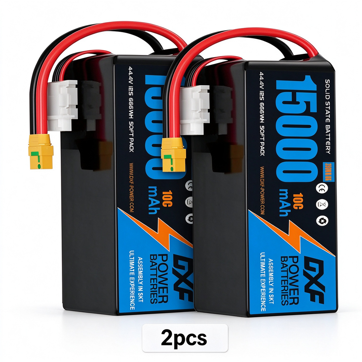DXF SEMI-SOLID 12S 44.4V 15000mAh 10C Soft Case LiPo Battery with 8AWG Wire for UAVs & Drones (1-6 Pack)