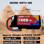 DXF LiPo Battery 2S 7.4V 2800mAh 110C with PH2.0 / JST / XT30 / SM / XT60 / EC5 / XT90 for FPV Drone Whoop Micro Racing