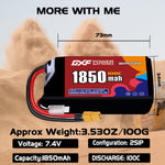 DXF 2S 7.4V 1850mAh 100C LiPo Battery for FPV Micro Drones (PH2.0 / JST / XT30 / SM / XT60 / EC5 / XT90 Options)