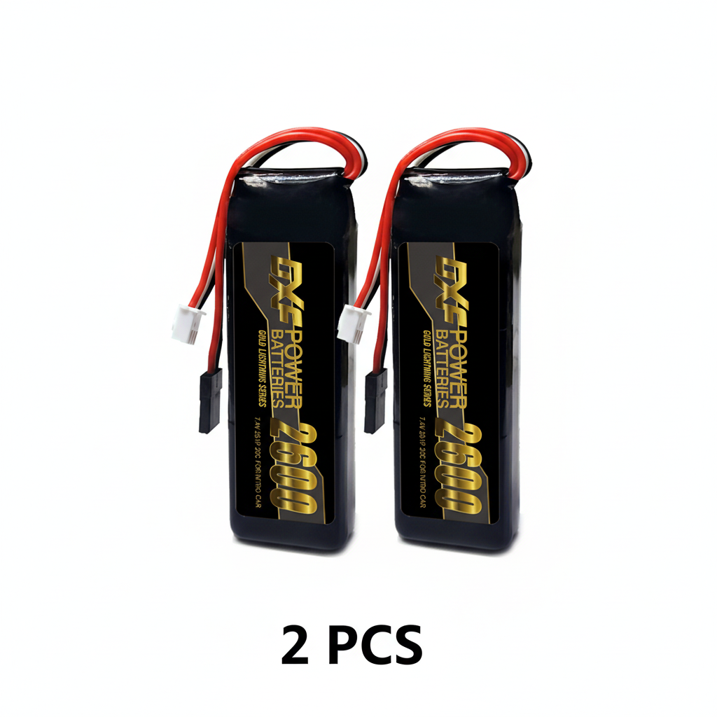DXF 2S 7.4V 2600mAh 20C LiPo Receiver Battery Hardcase with Futaba Plug for Nitro RC Car Buggy Truggy (Multi-Pack Options)