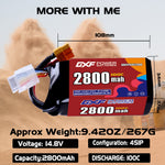 DXF 4S 14.8V 2800mAh 100C LiPo Battery for FPV Micro Drones (PH2.0 / JST / XT30 / SM / XT60 / EC5 / XT90 Options)