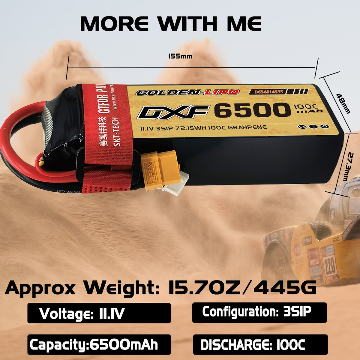 DXF Lipo Battery 3S 11.1V 6500mAh 100C Graphene Softcase with EC5 / T / TRX / XT60 / XT90 / XT150 / Q8s Plug for RC 1/8 1/10 Buggy Truck Car Off-Road Drone