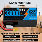 DXF SEMI-SOLID 14S 51.8V 33000mAh 5C Soft Case LiPo Battery with 8AWG Wire for Toy Cars, Boats, UAVs & Drones (1-6 Pack)