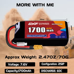 DXF LiPo Battery 2S HV 7.6V 1700mAh 60C with PH2.0 / JST / XT30 / SM / XT60 / EC5 / XT90 for FPV Drone Whoop Micro Racing