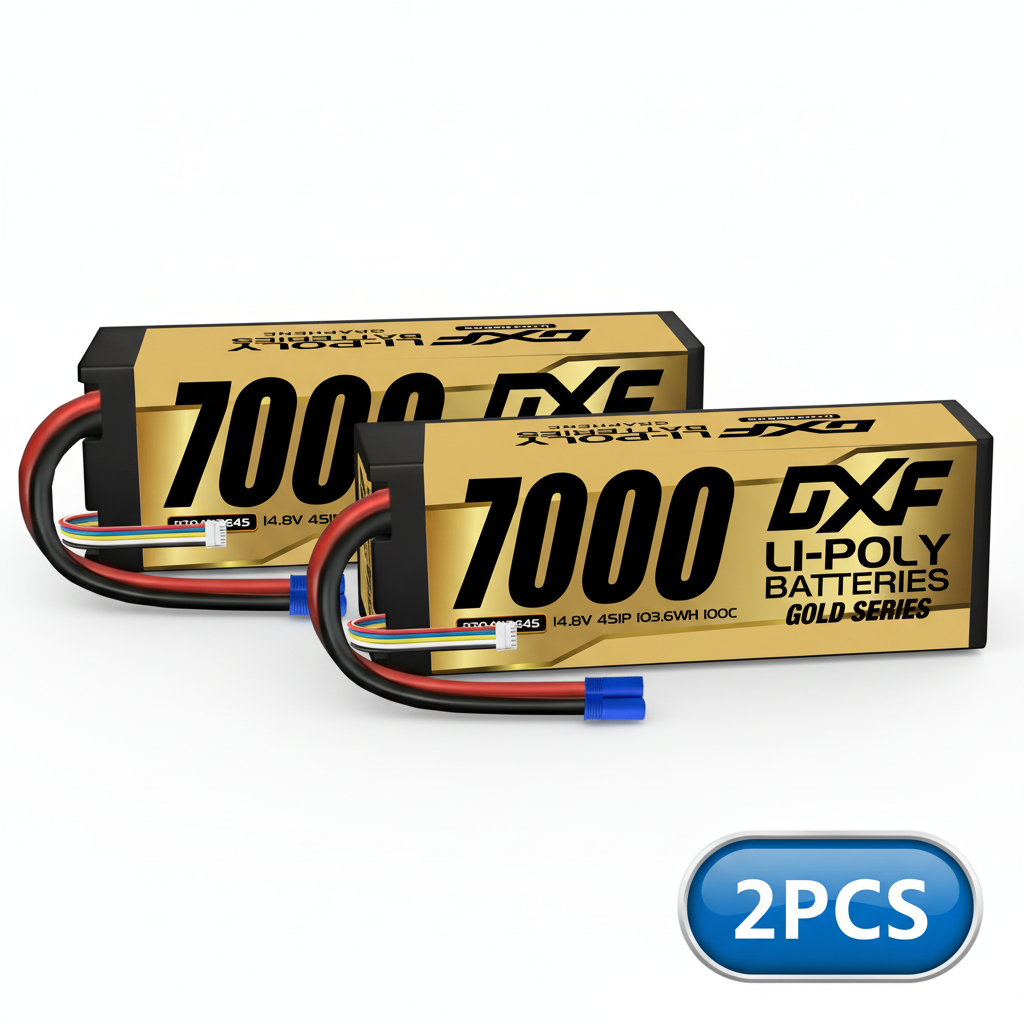 DXF GOLD VERSION 4S 14.8V 7000mAh 100C Graphene Hardcase LiPo Battery with 10AWG EC5 Plug for RC Car Truck (1-6 Pack)