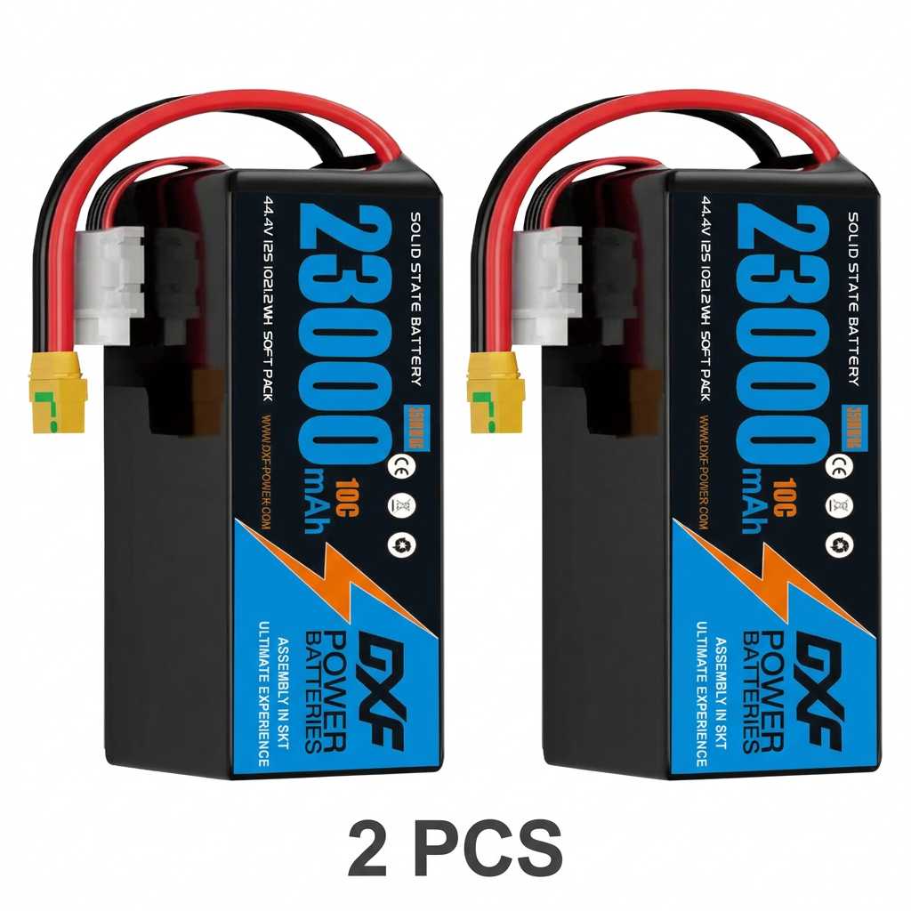 DXF SEMI-SOLID 12S 44.4V 23000mAh 10C Soft Case LiPo Battery with 8AWG Wire for UAVs & Drones (1-6 Pack)