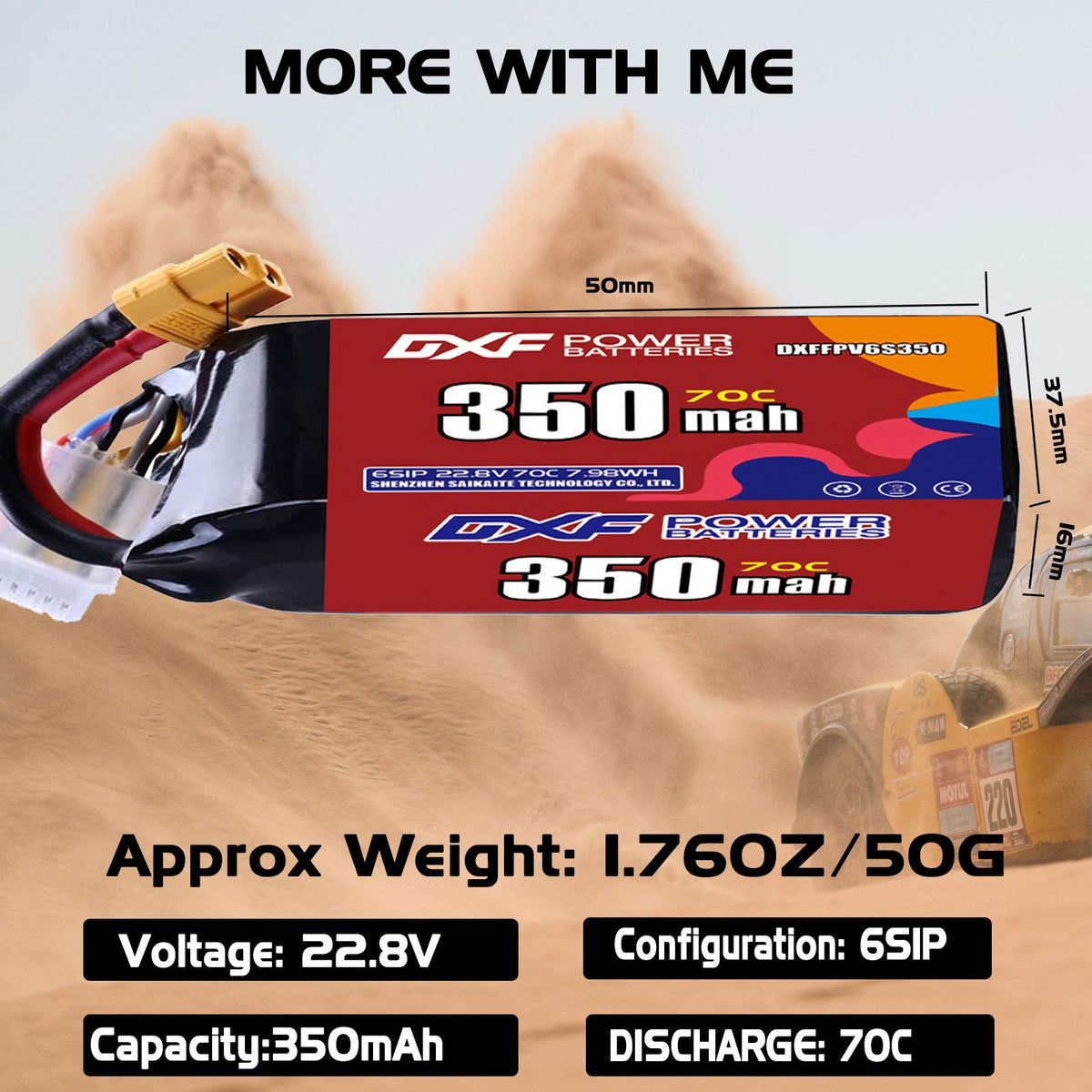 DXF LiPo Battery 6S HV 22.8V 350mAh 70C with PH2.0 / JST / XT30 / SM / XT60 / EC5 / XT90 for FPV Drone Whoop Micro Racing