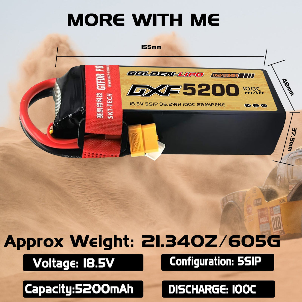 DXF Lipo Battery 5S 18.5V 5200mAh 100C Graphene Softcase with EC5 / T / TRX / XT60 / XT90 / XT150 / Q8s Plug for RC 1/8 1/10 Buggy Truck Car Off-Road Drone