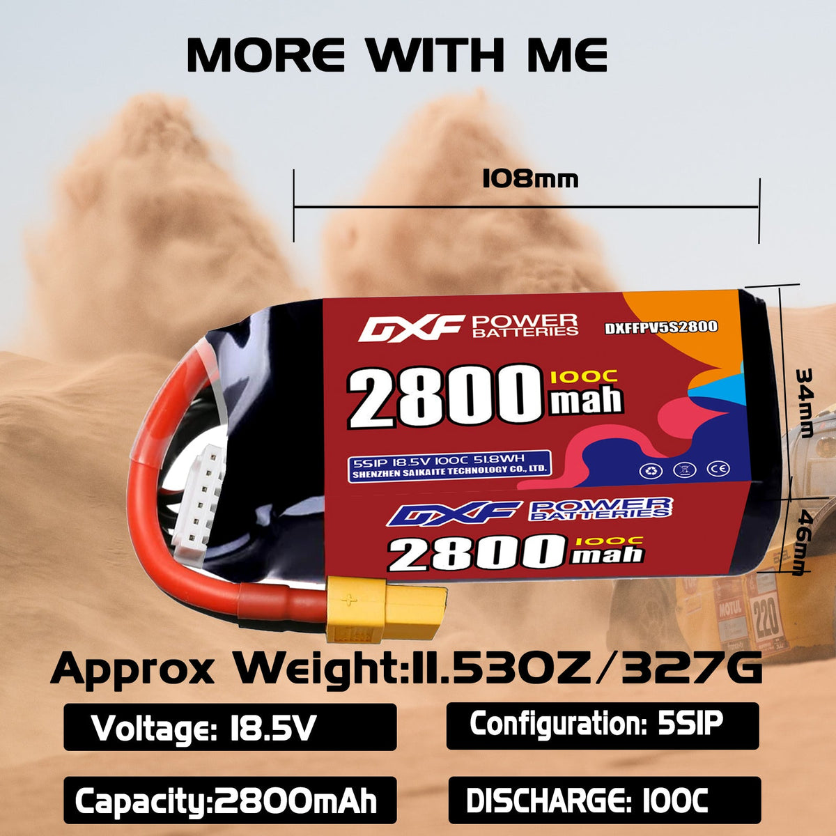 DXF 5S 18.5V 2800mAh 100C LiPo Battery for FPV Micro Drones (PH2.0 / JST / XT30 / SM / XT60 / EC5 / XT90 Options)
