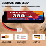 DXF 1S 3.8V 380mAh 90C LiPo Battery for FPV Micro Drones (PH2.0 / JST / XT30 / SM / XT60 / EC5 / XT90 Options)
