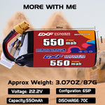 DXF LiPo Battery 6S 22.2V 550mAh 70C with PH2.0 / JST / XT30 / SM / XT60 / EC5 / XT90 for FPV Drone Whoop Micro Racing