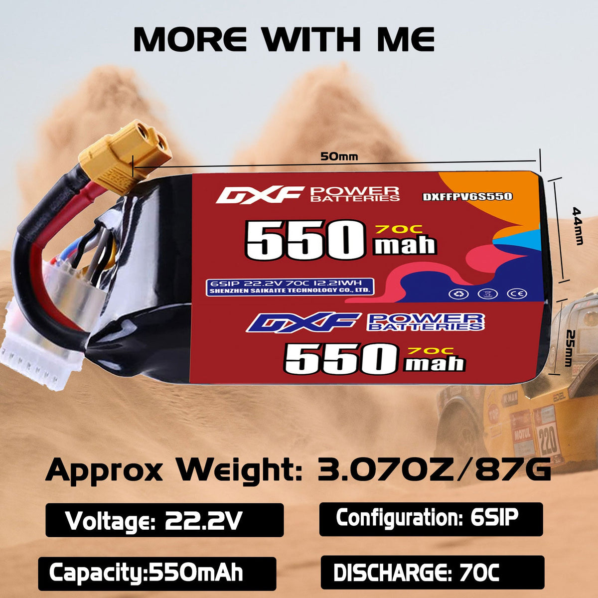 DXF LiPo Battery 6S 22.2V 550mAh 70C with PH2.0 / JST / XT30 / SM / XT60 / EC5 / XT90 for FPV Drone Whoop Micro Racing