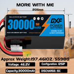 DXF SEMI-SOLID 12S 46.2V 30000mAh 15C Soft Case LiPo Battery with 8AWG Wire for Toy Cars, Boats, UAVs & Drones (1-6 Pack)