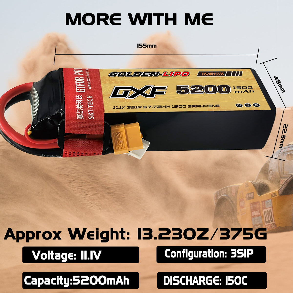 DXF Lipo Battery 3S 11.1V 5200mAh 150C Graphene Softcase with EC5 / T / TRX / XT60 / XT90 / XT150 / Q8s Plug for RC 1/8 1/10 Buggy Truck Car Off-Road Drone