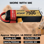 DXF Lipo Battery 3S HV 11.4V 7500mAh 150C GoldSeries Graphene Softcase with EC5 / T / TRX / XT60 / XT90 / XT150 / Q8s Plug for RC 1/8 1/10 Buggy Truck Car Off-Road Drone