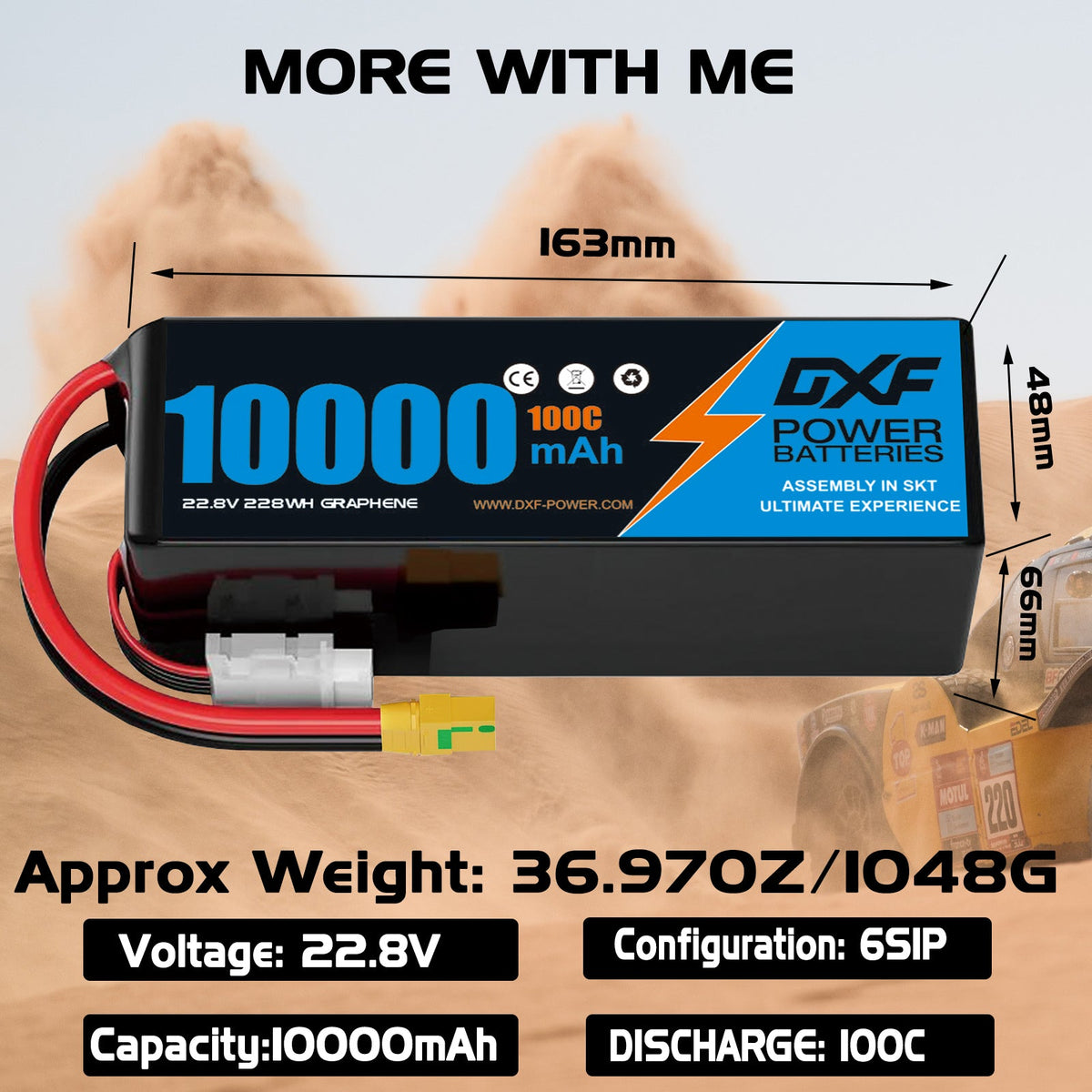 DXF 6S 22.8V 10000mAh 100C Soft Case LiHV Battery with 8AWG Wire for Toy Cars, Boats, UAVs & Drones (1-6 Pack)