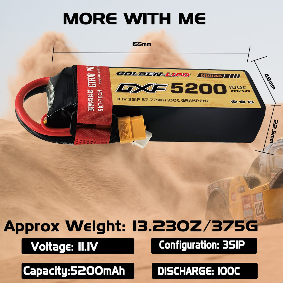 DXF Lipo Battery 3S 11.1V 5200mAh 100C Graphene Softcase with EC5 / T / TRX / XT60 / XT90 / XT150 / Q8s Plug for RC 1/8 1/10 Buggy Truck Car Off-Road Drone